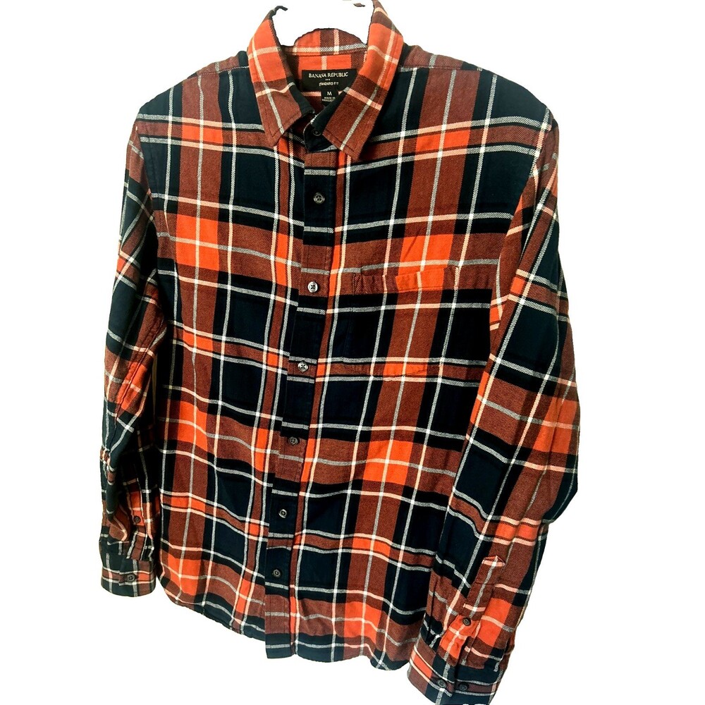 Banana Republic Standard Fit Mens M Plaid Flannel Button Up Cotton Shirt
